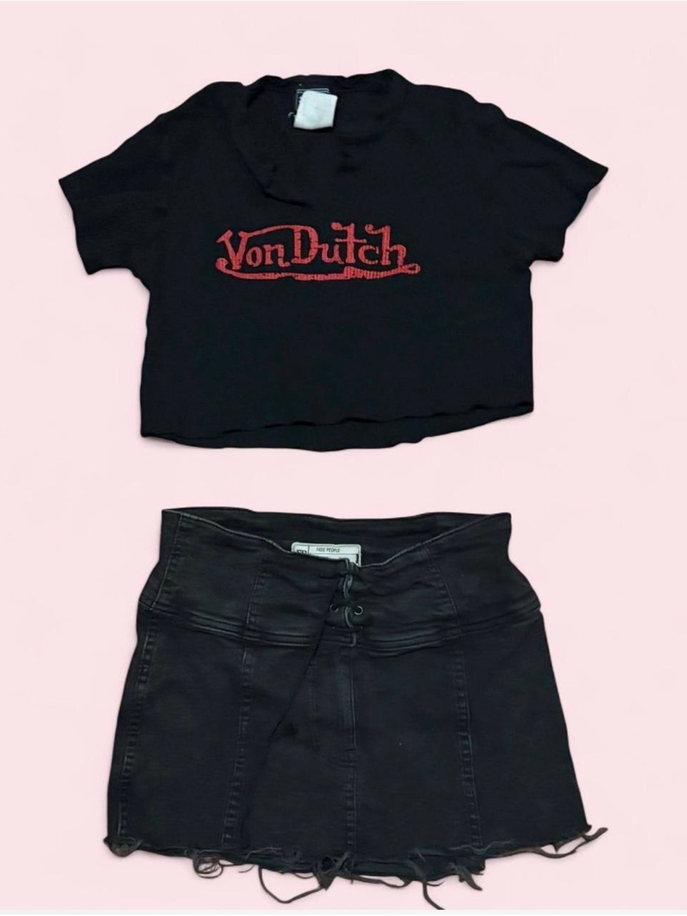 Von Dutch black & red crop top and free people skirt set with red logo SZ. S